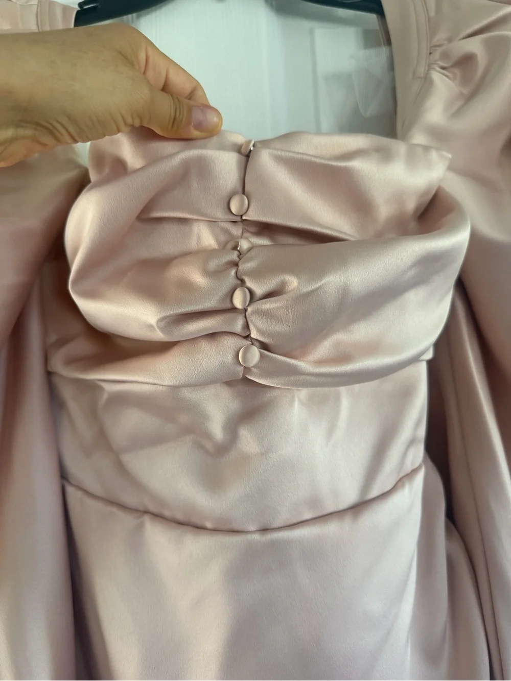 House of CB Satin Puff-Sleeve Blouse in Blush